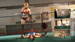 2girls 3d absurdres blonde_hair boots brown_hair dead_or_alive dead_or_alive_5 defeated feet femdom fighting_ring foot_on_stomach hand_on_hip hand_on_leg hands_on_hips highres kazama_asuka pinned punching_bag ropes stool tekken tekken7wallpapers tekken_7 tina_armstrong unconscious wrestling_ring