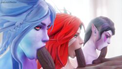 3boys 3d 3d_(artwork) 3girls black_hair blender blender_(software) blender_cycles blowjob dark-skinned_male desess3intes dota_2 drow_ranger fellatio group_sex oral red_hair render tagme templar_assassin white_hair windranger