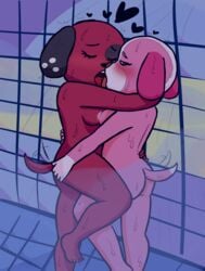 2girls alipixel animal_crossing ass_grab breasts cherry_(animal_crossing) closed_eyes cookie_(animal_crossing) eyes_open female_focus french_kiss furry furry_only kissing looking_at_another nintendo no_humans pink_fur red_fur shower steam tail_wagging yuri