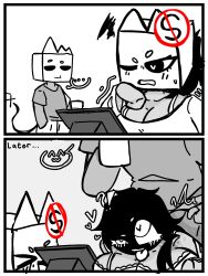 1boy 1boy1girl 1girl1boy 1girls artist ass bent_over black_and_white black_hair box breasts catgirl comic female heart inkzan male oc original_character punky_(inkzan) sex table tongue tongue_out