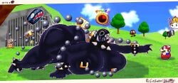 1boy 1girls absurd_res anthro areola ass big_breasts big_butt black_body bodily_fluids breasts bullet_bill chain_chomp chains clothed clothing cloud collar digital_media_(artwork) eyewear female gigi_(thecoatl034) goomba hair hi_res huge_breasts human jumbo_mario koopa lakitu lakitu's_cloud lefemdoc looking_at_viewer male mammal mario mario_(series) nintendo nipple_piercing nipples nude open_mouth piercing reptile scalie sharp_teeth solo spiked_collar spikes super_mario_64 tears teeth thick_thighs