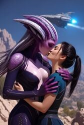 2girls ai_generated ai_voice_acted alien alien/human alien_girl alien_humanoid animated black_fingernails black_hair caressing closed_eyes clothed desert embracing female/female female_only height_difference hugging human_female kissing large_breasts light-skinned_female married_couple mountain no_nudity passionate_kiss ponytail purple_skin reincarnation reunion romantic spaceship sunny tagme tall_female ufo video wavy_hair wife_and_wife wind yuri