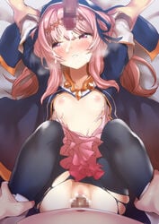 2boys arms_behind_head breasts clothed_sex crying cum_in_pussy dress facial female hairband highres long_hair lorena_(shadowverse) multiple_boys nukkoru open_clothes pantyhose pink_hair rape restrained shadowverse small_breasts torn_clothes torn_pantyhose vaginal_penetration