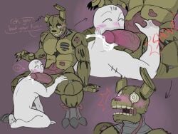 animatronic blush d3m0nnsfw dripping_cum erection exposed_guts fnaf looking_down male non-human non-human_body non-human_head penis size_difference snout springtrap_(fnaf)