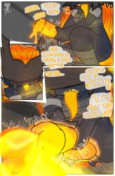 1futa balls bandage bandaged_chest big_balls big_penis bottomless breasts comic cum dark_blue_body earrings ejaculation excessive_cum excessive_genital_fluids futa_only futanari glowing_cum glowing_genitalia glowing_penis huge_cock humanoid lapho large_penis lava mask masturbation medium_breasts mostly_nude oc orange_hair orgasm original original_character self_upload shortstack shortstack_futa small_but_hung solo theregod