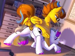 ahe_gao anus balls board chair clitoris commission devices female floor friendship_is_magic genitals glasses horn indoors laboratory looking_back male mare mlp_g4 my_little_pony nudity oc office_chair open_mouth pegasus penetration penis perspective pony room sex shelf smiling stallion straight table tongue_out underhoof unicorn vaginal_penetration vaginal_secretions vulva wall wires yuris_(artist)