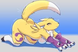 ass breasts digimon digimon_(species) furry renamon saikyoart stretching tail