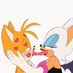 1:1 1boy 1girls age_difference animated anonymous_artist anthro bat canid canine duo female fox kiss_mark long_tongue male male/female mammal miles_tails_prower older_female rouge_the_bat sega sonic_(series) sonic_the_hedgehog_(series) tails tails_the_fox tongue younger_male