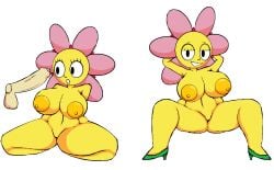 areola bedroom_eyes big_areola big_breasts big_penis breasts clothing crouching curvy_figure erection female flower footwear genitals hands_behind_head high_heels humanoid jjjetter narrowed_eyes nude nude_female parappa parappa_the_rapper penis plant seductive shoes sitting solo solo_focus sony_corporation sony_interactive_entertainment spread_legs spreading sunny_funny surprised um_jammer_lammy voluptuous voluptuous_female vulva yellow_body