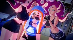 4girls anthro blush breasts cephalopod cephalopod_humanoid female female_only groping humanoid inkling inkling_girl kaori_(splatoon) mask_(marking) multiple_girls nintendo octoling octoling_rival octopus pointy_ears splatoon splatoon_2 squid tentacle tentacle_hair witchanon