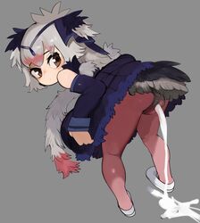 1girls animal_genitalia animal_humanoid avian avian_humanoid bird bird_humanoid bodily_fluids cloaca clothed clothing colored_feces common_ostrich_(kemono_friends) digital_media_(artwork) feathers feces female genital_fluids genitals hi_res humanoid kemono_friends liteu scat simple_background solo tail_feathers unusual_scat