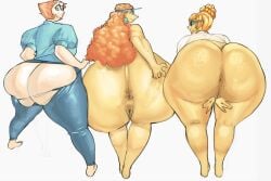 3girls anus ass ass_bigger_than_head ass_bigger_than_torso ass_comparison ass_focus ass_to_ass barefoot bent_over big_ass bottom_heavy bottomless bottomless_female bubble_butt cartoon_network clothing crossover despicable_me ear_piercing earrings fat_ass female female_only freckles gem_(species) glasses gluteal_fold hat huge_ass human inner_workings jeans kate_(inner_workings) large_ass long_hair looking_at_viewer looking_back lucy_wilde massive_ass no_panties nude nude_female orange_hair pale-skinned_female pale_skin pants pearl_(steven_universe) piercing png pointy_nose presenting presenting_hindquarters pussy quattrant ripped_clothing shirt short_hair steven_universe take_your_pick thick_ass thick_thighs thunder_thighs visor_cap wardrobe_malfunction white_background wide_hips