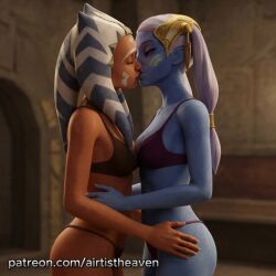 ahsoka_tano ai_generated alien alien/human alien_girl alien_humanoid animated bikini bikini_bottom bikini_top blue_body blue_eyes bra clone_wars close-up close_up female female_focus female_only high_resolution highres jedi jedi_padawan kissing looking_at_viewer orange_body panties pantoran patreon riyo_chuchi star_wars star_wars:_ahsoka tagme thong togruta underwear video yuri