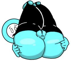 1femboy backsack ballsack big_ass black_thighhighs bottom_heavy_femboy chunkylous chunkylous_(artist) circle_head cyan_body embarrassed femboy grabbing_own_ass legs_up oc on_back original_character stickman tagme thick_thighs white_background