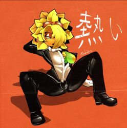 1girls breasts_out ear_piercing flashing flashing_breasts oc original_character plants_vs_zombies solar_magnolia_(tastymangoliatester) solo_female suit