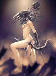 1girls absurdres arrow ass badass bare_shoulders belly big_ass breasts chainsaw_man crossbow dabuki destruction female female_only highres hips hips_wider_than_shoulders horns hybrid medium_breasts monster_girl naked navel quanxi_(chainsaw_man) solo spikes strong_female teeth weapon