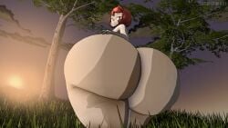 1girls alternate_version_available arezu_(pokemon) ass_focus big_ass female field field_background lordscrubart pokemon red_hair tagme trees