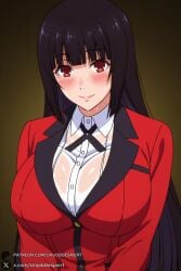 1female 1girls 2026 ai_generated artist_name bangs big_ass big_breasts black_hair blazer blunt_bangs blush breasts brown_eyes closed_mouth collared_shirt curvy fake_art female female_only formal hi_res high_quality high_resolution highres hime_cut huge_ass huge_breasts jabami_yumeko jacket kakegurui large_breasts long_hair looking_at_viewer patreon patreon_username red_eyes red_jacket school_uniform shirt smile solo suit suit_jacket sweat unjobdespiert upper_body very_long_hair watermark wet wet_clothes white_shirt