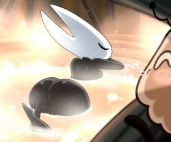 2026 6:5 antennae_(anatomy) anthro anus arachnid arthropod ass bath big_butt blush blush_lines closed_eyes duo female flea flea_(hollow_knight) genitals hi_res hollow_knight hollow_knight_(franchise) hornet_(hollow_knight) insects kratt_(hollow_knight) lonbluewolf looking_at_another male peeping peeping_tom spider team_cherry vulva wet wet_body
