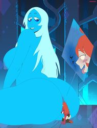 2girls anilingus anus ass big_breasts blue_body blue_diamond_(steven_universe) blue_skin blush breasts clothed_female_nude_female female gem_(species) giantess huge_ass huge_breasts interspecies larger_female multiple_girls nude red_hair rimming sideboob sitting size_difference smaller_female smile steven_universe sweat tongue valavari yuri