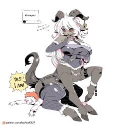 1girls 4_legs big_breasts christmas demon demon_girl female_focus goat_ears goat_girl goat_horns hi_res highres hooves huge_breasts krampus modern_mogal monster_girl red_eyes rule_63 shepherd0821 sitting_on_person tagme taur thick thick_thighs white_hair