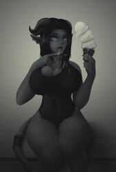 1girls aiila_(impracticalart) big_breasts breasts cleavage draenei female female_only food horn hourglass_figure huge_breasts ice_cream impracticalart large_breasts licking long_ears long_hair looking_at_viewer one-piece_swimsuit open_mouth piercing solo swimsuit tail thick_thighs tongue world_of_warcraft