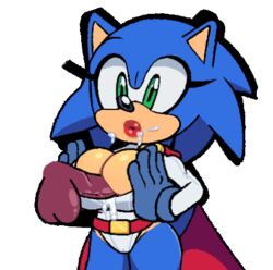 animated cleavage_cutout cosplay cuisine cum_on_face dc dc_comics genderswap missphase paizuri paizuri_under_clothes perpendicular_paizuri power_girl power_girl_(cosplay) sonic_(series) sonic_the_hedgehog sonique_the_hedgehog