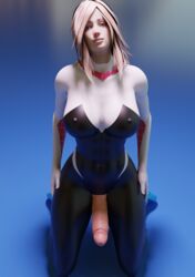 1futa 3d big_breasts big_penis blender blonde_hair delight front_view futa_only futanari gwen_stacy hairband heroine marvel mavixtious solo spider-gwen spider-man_(series) suit