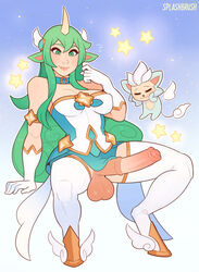 1futa alternate_costume animal_ears animal_genitalia animal_genitalia_on_humanoid balls big_balls big_breasts big_penis blush breasts cleavage dickgirl erection futanari gloves green_eyes green_hair hooves horn horsecock horsecock_futanari horsecock_on_humanoid huge_cock human_with_animal_genitalia large_breasts league_of_legends long_hair no_panties penis pointy_ears sheath solo solo_futa soraka splashbrush spread_legs star_guardian_series star_guardian_soraka testicles thick_thighs thighhighs