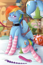 absurd_res anal anal_beads anal_sex bodily_fluids bondage bound buttplug collar dildo dildo_sitting equid equine female feral friendship_is_magic furry genital_fluids hi_res leash mammal my_little_pony neira_(artist) penetration pillow pterippus pussy_juice rainbow_dash_(mlp) rope sex_toy submissive submissive_female vaginal_penetration wings