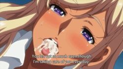 1boy 1girls animated baka_dakedo_chinchin_shaburu_no_dake_wa_jouzu_na_chii-chan big_breasts blonde_hair blowjob_face blowjob_under_table censored cum_in_mouth cum_inside dark-skinned_female english_subtitles english_text fellatio ganguro gyaru mosaic_censoring oral orgasm penis pubic_hair_in_mouth purple_eyes shiina_chieri text