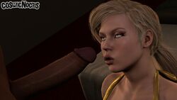 1boy 1boy1girl 1girls 3d 3d_(artwork) big_penis blonde_hair cassie_cage cosmicnoctis dark-skinned_male dark_skin female interracial male mortal_kombat mortal_kombat_11 partial_male penis straight uncensored