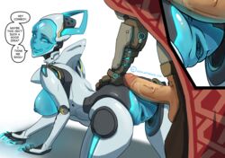 1boy 1girls 2d anus ass big_ass big_penis breasts cole_cassidy echo_(overwatch) erection female girogi male nipples open_mouth overwatch overwatch_2 penis pussy smile speech_bubble spread_legs straight text unseen_male_face