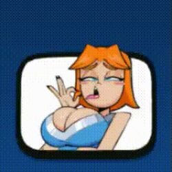 1girls animated blowjob_gesture blue_eyes breasts clash_(series) clash_of_clans clash_royale cleavage female female_only gif large_breasts lewd lewd_expression orange_hair pale-skinned_female pale_skin sqwunx_(artist) tongue_out valkyrie_(clash_of_clans)