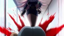 1girls ass blood_splatter bouncing_breasts breasts clothing high-rise_invasion hips kusakabe_yayoi large_breasts mask panties pink_hair screencap sound tenkuu_shinpan thighs video yayoi_kusakabe