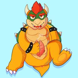 1:1 absurd_res animal_genitalia animal_penis anthro bodily_fluids bowser claws crowslewds cum cum_on_self diphallia diphallism feet genital_fluids genitals hemipenes hi_res koopa male male_only mario_(series) masturbation multi_genitalia multi_penis nintendo open_mouth penile_spines penis scalie simple_background sitting slit spread_legs spreading video_games