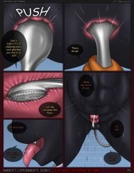 abs all_fours anal anal_sex anthro anus ass balls belly belly_inflation big_belly black_balls black_body black_fur bodily_fluids close-up collar comic comic_panel cum dialogue digital_media_(artwork) duo eliana-asato enema english_text erection felid foreskin fur genital_fluids genitals hi_res high-angle_view holding_object humanoid_genitalia humanoid_penis inflation inside internal internal_anal jen_(eliana-asato) liquid_inflation low-angle_view male male_penetrated mammal matt_(eliana-asato) muscular muscular_anthro muscular_male navel nude nude_anthro nude_male object_in_ass orange_body orange_fur pantherine penetration penis piercing pink_penis saliva saliva_on_tongue saliva_string sex shower shower_head shower_room side_view speech_bubble submissive submissive_male text tile tongue tongue_out tongue_piercing url water water_inflation