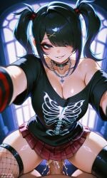 ai_generated ame-chan big_breasts choker cleavage clothed_sex cum cum_inside emo goth large_breasts needy_girl_overdose needy_streamer_overload penis_in_pussy pov riding riding_penis smile vaginal_penetration
