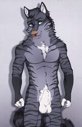 absurd_res animal_genitalia annairu anthro canid canine domestic_cat faxby felid feline felis fox genitals hi_res male male_only mammal pose sheath solo tabby_cat zax