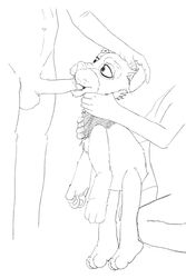 2:3 between_the_lions cleo_(between_the_lions) felid female genitals group hi_res human human_on_anthro lion male male_human/female_anthro male_on_anthro mammal monochrome nude oral pantherine plushie puppet sketch straight unknown_artist unseen_male_face