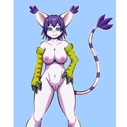 1:1 anthro big_breasts breasts digimon digimon_(species) domestic_cat felid feline felis female gatomon genitals hi_res inctastic mammal nipples nude pillarbox pussy solo solo_focus