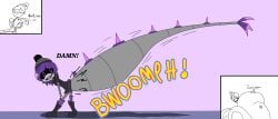 dragon dragon_girl dragon_tail expansion expansion_sequence growth growth_sequence ludmilla_(bartok) murder_drones onomatopoeia tail tail_growth transformation transformation_sequence uzi_(murder_drones)