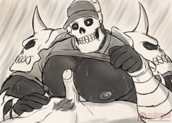 2boys dasinbun double_dragon_neon erection gay hi_res human humanoid kunio-kun kunio-kun_series male male/male male_only muscular muscular_male partially_clothed pecjob pecs river_city_girls skeleton skull_head skullmageddon