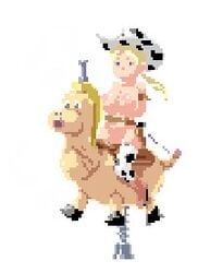 1girls animated arms_behind_back blonde_hair blue_eyes bondage bouncing_breasts breasts cow_print cowboy cowboy_hat female gif ha_ku_ronofu_jin hair hat headgear nipple_leash nipples orgasm_factory original pixel_art predicament_bondage restrained sex_machine source_request vaginal_penetration