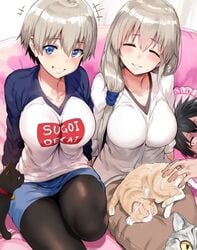 1boy 2girls big_breasts breasts busty clothing daughter female hews_hack mature_female milf mother mother_and_daughter safe sakurai_shinichi short_hair tagme uzaki-chan_wa_asobitai! uzaki_hana uzaki_tsuki white_hair