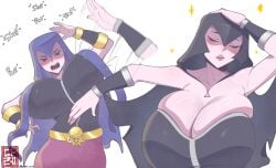 ass ass_bigger_than_head big_ass big_breasts clash_(series) clash_of_clans clash_royale cleavage dare_aja female funny meme naoya_hair_flip night_witch_(clash_royale) reference_image slap slapping slapping_breasts supercell tagme text touching_breast vagina witch_(clash_of_clans)