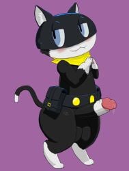 anthro ass atlus balls belt big_butt black_body black_fur blue_eyes blush bodily_fluids cute_fangs domestic_cat dripping fangs felid feline felis fur genital_fluids genitals glans hi_res humanoid_genitalia humanoid_penis kerchief looking_away male mammal mask megami_tensei morgana_(persona) mostly_nude multicolored_body multicolored_fur narrowed_eyes paws penis persona_(series) persona_5 precum precum_drip sega sharpbean shortstack shortstack_male simple_background smile solo standing tail teeth tuxedo_cat two_tone_body two_tone_fur utility_belt white_body white_fur wide_hips yellow_kerchief