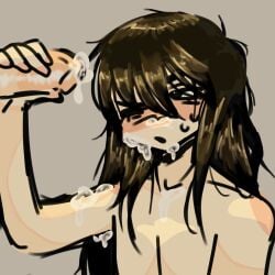 2boys black_hair blowjob blowjob_face chinese cock cum_drip cum_in_mouth cum_on_face cumshot dick drawing drawn gay gay_blowjob gay_masturbation long_hair naked no_clothes no_condom no_underwear twink