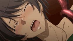 ahe_gao animated black_hair eira_kishida female gif rakuen_shinshoku_island_of_the_dead tentacle