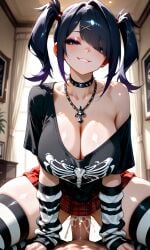 ai_generated ame-chan big_breasts choker cleavage clothed_sex cum cum_inside emo goth large_breasts needy_girl_overdose needy_streamer_overload penis_in_pussy pov riding riding_penis smile vaginal_penetration